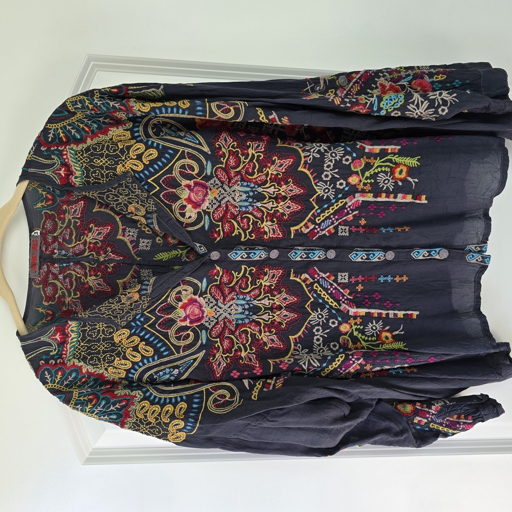 Johnny Was Embroidered Black Floral Women's Top